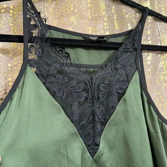 Express Olive Green Satin Black Lace Tank Top Camisole Small - Picture 4 of 8